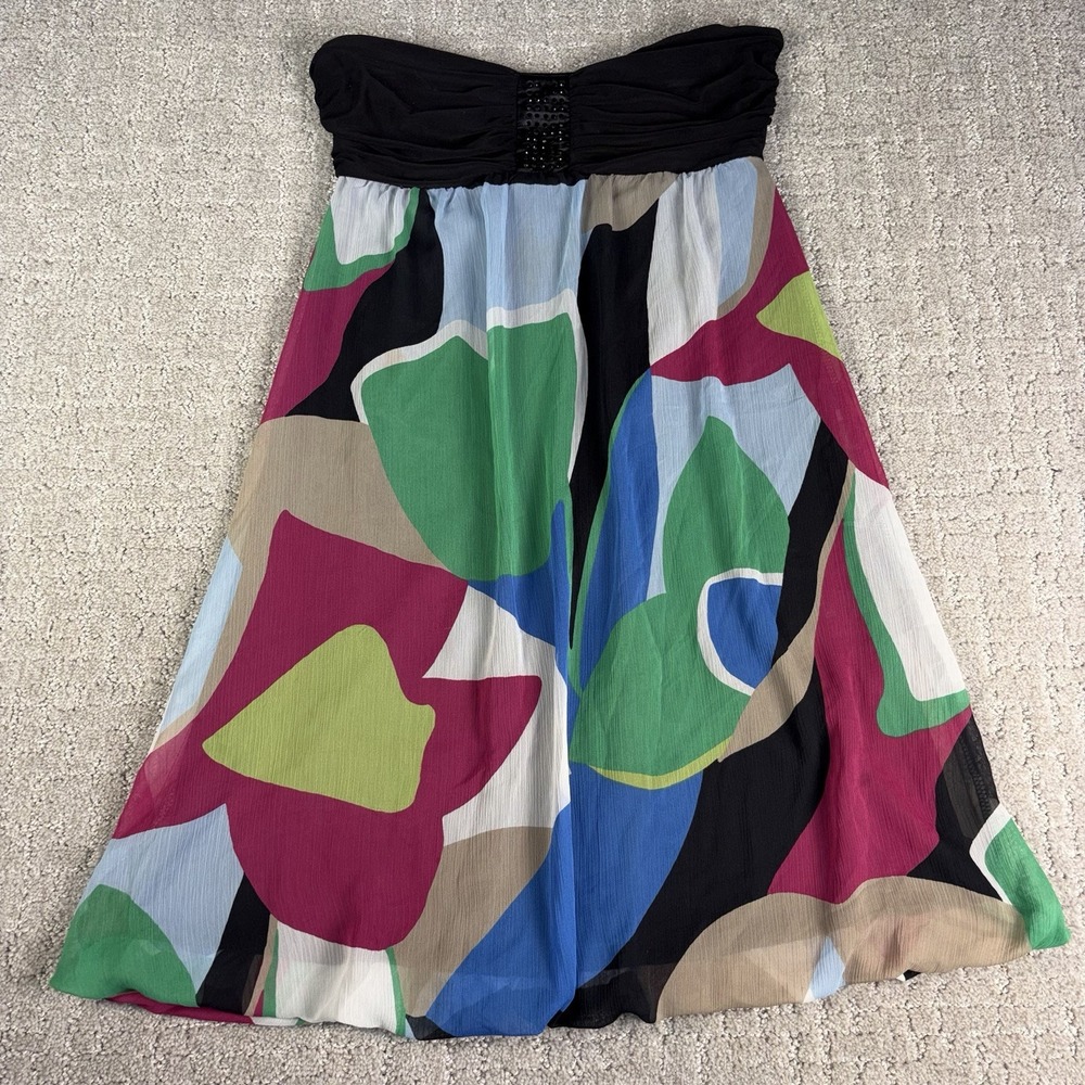 Vintage Forever 21 Abstract Floral Strapless Midi Dress S Y2K Grunge Fairy Rave